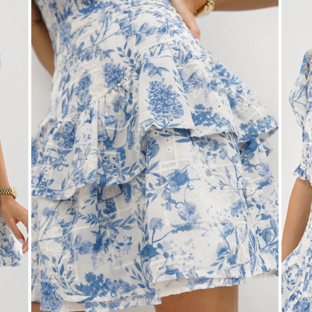 Vita Grace - Emily Cotton Tiered Dress | Blue Mix - Picture 4 of 4